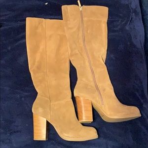 NWT Nine West taupe suede heeled calf/knee boots